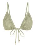 ZAFUL Women Triangle String Bikini Top Mesh Tie Shell Decor Swimsuit Top Only, Light Green, Small