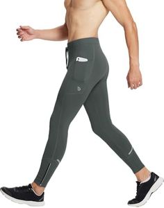 BALEAF Men's Winter Running Tights Thermal Cycling Pants Water Resistant Pockets Zipper Legs Cold Weather Grey S