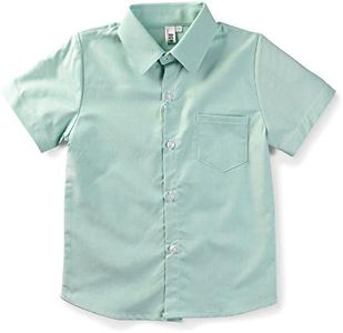 Little Big Boys' Short Sleeve Button Down Summer Shirt Casual Western Dress Top Green Tag 140CM - 7-8 Years
