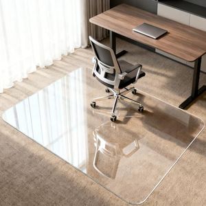 Kuyal Glass Chair Mat for Carpet, 48" x60" Heavy Duty Tempered Glass Office Chair Mat, 1/5" Thick Computer Chair Mat with Rounded and Polished Edges, Can be Used on Carpet or Hard Floor, Ship Flat