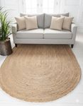 Craft Trade Natural Jute Area Rug Boho Braided Hand Woven Vintage Sisal Rug Reversible Home Decor Farmhouse Carpet Rag Rug for Kitchen Living Room and Bedroom - Oval 120x180 cm