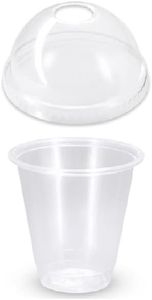 50 X Drinking Cups Clear Pp with Clear Dome Lid 12Oz / 340Ml 12oz / 340ml Clear with Clear Lid