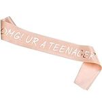 HOWAF Rose Gold 13th Birthday Sash Party Decoration OMG UR A TEENAGER Satin Sash Birthday Gift 13th Birthday Accessories for Girls, One Size