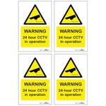 SAFETYKING® Pack Of 4 CCTV Sign Stickers 10cm x 6.5cm | Waterproof Security Camera Self Adhesive Small CCTV Stickers | 24 Hour CCTV In Operation Sign | Indoor Or Outdoor Use | CCTV Vertical Sticker