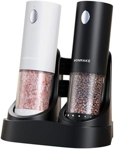 Electric Salt and Pepper Grinder Set - Automatic Refillable Salt and Pepper Grinders with Charging Base & LED Light, 6-Level Adjustable Coarseness with External Dial, Ideal Kitchen Gadget,Black& White