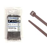 Kable Kontrol Brown Zip Ties 8 Inch 100 Pcs, 50 Lbs Tensile Strength, Self-Locking Nylon Colored Cable Ties Wire Wraps for Indoor or Outdoor Use