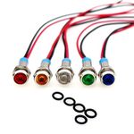 JZK 6X AC 220V 6mm LED Metal Indicator Light Small Panel Mount Panel Mount led Pilot Light Waterproof Signal lamp 10mA Mini Metal Signal Indicator with Wire, Green Orange red Blue White