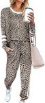 Aloodor Womens Two Piece Outfits Long Sleeve Lounge Sets Fashion Sweatsuits Sets Leopard Print 2XL