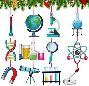 12 Pieces Christmas Science Hanging Decoration Wood Science Beaker Ornament for Xmas Tree Party Holiday Season Home Decor (Laboratory Equipment)