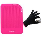 Flat Iron Travel Mat, Curling Iron Counter Protector with Heat Resistant Glove for Curling Irons, Hair Straightener, Flat Irons and Hair Styling Tools, 9” x 6.5”, Pink by Lessmon