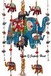 URBAN HAAT Paper Mache Elephant Full Door Hangings (5.3 Feet Length, 20 Elephant, Multicolour)