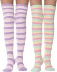 MOGGEI Fun Funny Socks for Women Fuzzy Thigh High Socks Over Knee High Long Striped Socks Stocking Stuffers for Women Teen Girls Fluffy Cozy Warm Winter Comfy Fleece Socks Christmas Gift