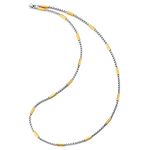 COOLSTEELANDBEYOND Stainless Steel Chain Necklace for Men and Women, Thin Wheat Chain and Grooved Cylinder, Silver Gold Two-tone, 22 inches