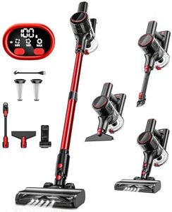 Cordless Vacuum Cleaner, 8-in-1 Stick Vacuum with LED Display & 3 Modes Suction, Detachable Battery, Lightweight Vacuum Cleaner for Home Hardwood Floors Carpets and Pet Hair (Red)