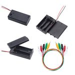 WJUAN 3 Pcs Battery Holder Case Plastic Battery Storage Box, 3V AA Battery Holder and 4.5V AA Battery Holder with ON/OFF Switch and 5 Pcs Alligator Clips Clamps