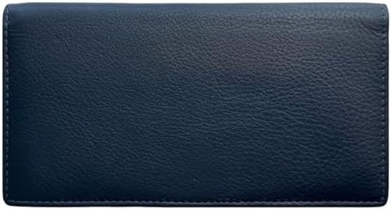 RFID Leather Checkbook Cover With Credit Card Slots and Pen Holder, Navy, Classic