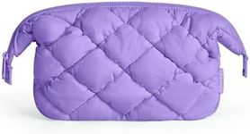 BAGSMART Makeup Bag, Travel Toiletry Bag, Puffy Make Up Bag for Women, Quilted Makeup Organizer Bag, Wide-open Cosmetic Bag, Travel Essentials, Toiletries Accessories Brushes, Purple