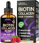 Liquid Biotin & Collagen - Vitamins for Hair Growth Support for Women & Men - Extra Strength 60000 mcg Drops - B7 Supplement - Strong Nails & Healthy Skin - 98% Faster Absorption Than Pills