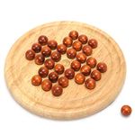 Peg Solitaire with Wooden Marbles Board Game 21cm Traditional Game of Strategy