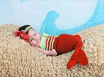 Kuhu Creations® New Born Baby and Infant Stylish Handmade Photography Prop with Crochet Knit. (Mermaid Ruby Red (Without Pearl))