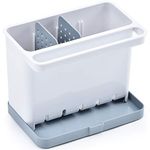 KINGRACK Sink Caddy, Kitchen Sponge Holder Soap Organizer Cloth Hanger, Multi-Purpose Sinkware Caddy for Kitchen Accessories with Drip Tray, Rust Proof for Dishwashing Tools, White