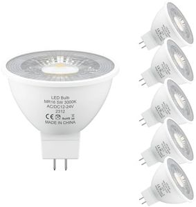 LUTW MR16 LED Bulbs Warm White 3000K, AC/DC 12V/24V GU5.3 LED Spotlight Bulbs, 5W 470LM Light Bulb Equivalent 50W MR16 Halogen Bulb, Non-dimmable, 38° Beam Angle, for Landscape, Track Lighting, 6 Pack
