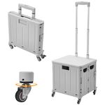 The Fellie 45L Foldable Shopping Trolley with 4 Rotate Wheels, Storage Boot Cart with Adjustable Telescopic Aluminium Handle, Portable Crate Handcart with Lid Grocery Trolley for Camping(30KG, Grey)
