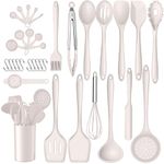 HaWare Silicone Kitchen Utensils Set, 35 PCS Cooking Utensils with Holder Include Spatula, Turner Tongs, Spoon, 446°F Heat Resistant Kitchen Gadgets Tool for Non-Stick Cookware, Dishware Safe (Khaki)