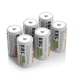 EBL 6 Pack C Cell Rechargeable Batteries 5000mAh 1.2V Ni-Mh C Size Batteries 1500 Cycle (Battery Case Included)