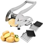 French Fry Cutter Stainless Steel - MTSXDYT Commercial Potato Fry Cutter Machine with Two Interchangeable Blades-Manual Potato Slicer-Includes 1/2 and 3/8 Inch Blades and Non-Slip Suction Cups