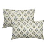 Sivirary Blue Green Block Print Lumbar Pillow Covers 12x20 Inch Set of 2, Vintage Floral Decorative Throw Pillow Cases Boho Cushion Covers Rustic Decoration Gift Farmhouse Sofa Couch Bed Decor