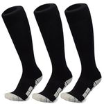 Lanjue 3 Pairs Kids Football Socks, Black Football Socks Boys Knee High Socks Thickened Bottom Boys Athletic Socks Hockey Socks Rugby Socks for Sport Training