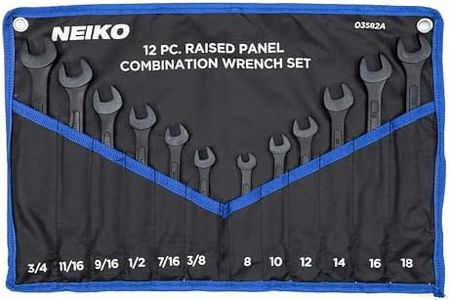 NEIKO 03582A Combination Wrench Set, 12 Pc Raised Panel Combo Wrenches Set, Metric and Standard, Black Oxide Drop Forged Carbon Steel, Mechanic Open End Wrench Set, Small Box End Wrench Set SAE & MM