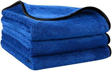 Sinland Microfiber Car Cleaning Cloths Plush Thick Car Waxing Polishing Towels Car Wash Cloths 380gsm 40CM X 60CM 3 Pack Blue