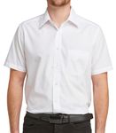 Double TWO Men's Short Sleeve Dress Shirt Easy Care Classic Fit Formal Plain Business Shirt - White, 17in Collar