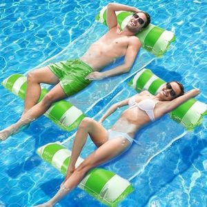 Pack of 2 Air Mattress Pool, Water Hammock for Adults and Children, Swimming Mat, 4-in-1 Floating Air Mattress with Mesh for Swimming Parties (Green, 2)