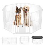 Ownpets 8 Panels Dog Playpen with Door, Metal Gate Pet Playpen 29'' Indoor & Outdoor Pet Fences Heavy Duty & Foldable Safe Dog Playpen for Large Dogs, (White, 8 Panels)