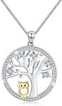 Owl Necklace for Women, 925 Sterling Silver Tree of Life Owl Pendant Neckalces Owl Jewelry Gifts for Mum Women Girls for Owl Lovers, Silver, Silver