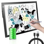 KIVOTAC A4 Rechargeable Light Pad, Portable LED Light up Box Ultra-Thin Dimmable Battery Powered Bright Copy Board for Weeding Vinyl, Sketching,Drawing,Tracing and Diamond Art