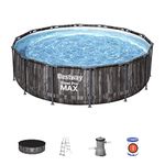 Bestway Steel Pro Max | Round Frame Swimming Pool with Filter Pump, Above Ground Frame Pools, Rattan Print, 14ft