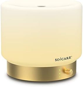 SOICARE Glass Diffuser with Luxury Alloy Base(Gold), All-in-one Room Decor Aromatherapy Oil Diffusers for Essential Oils, Air Scent Essential Oil Diffuser Humidifier,Dimmable Warm Light (280ML)