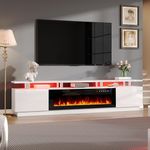 AMERLIFE 90" 2 Tier Fireplace TV Stand with 50" Fireplace, Modern Large Entertainment Center LED Lights, Media Console Table Storage Cabinets for TVs Up to 100", Living Room, White & Black