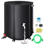 SKM Collapsible Rain Barrel, PVC Rain Water Collection System and Water Tank for Outdoor/Garden/Lawn, Portable Rain Water Collection Barrel Container with Spigots & Overflow Kit, 53Gallon, Black