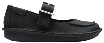 Clarks Women's Funny Bar Loafer Flat, Black Oily Lea, 5 UK