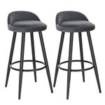 WOLTU Bar Stools Set of 2 Dark Grey Velvet Seat Bar Chairs Breakfast Kitchen Counter Islands Metal Legs Barstools High Stools BH296dgr-2