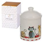 SPOTTED DOG GIFT COMPANY Ceramic Storage Jar, Cute Kitchen Canister for Tea Coffee Sugar Treats, Animal Themed Home Kitchen Decor Accessories, Gifts for Cat Lovers Women Men, 1L