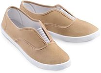 Collections Etc Slip-On Sneaker Shoes with Padded Insoles and Stripe Accent, Cotton, Tan, 7