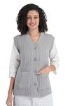 MANRA Women's Woolen V-Neck Buttoned Sleeveless Cardigan Self Design Soft Wool Fabric Winter Wear Pure Wool Sweater Cotty Fully Warm with Front Pockets Stylish Outdoor and Office Wear (Light Grey-L)