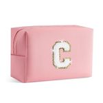 Makeup Bag for Women - Monogram Cute Initial Pink Makeup Bags Cosmetic Toiletry Pouch Make Up Case for Women Her Best Friend Friendship Sister Teacher, Personalized Birthday Gifts for Women (Letter C)