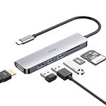 JESWO USB C Adapter Dongle, 6 in 1 USB C Multiport Adapter with 2 USB 3.0 Port, USB 2.0 Port, 4K HDMI Output Port and SD/TF Card Reader for Windows 11/10/8, Mac OS, iPad OS, Linux 2.6.14 and More